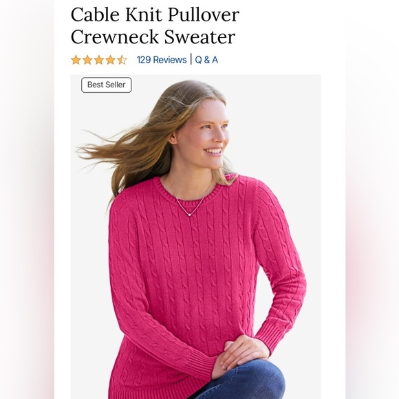 woman within WW pink cable knit long sleeve cotton pullover crewneck sweater 1X - Picture 1 of 6
